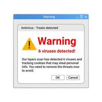 Malware popup notification. Danger banner on computer. vector