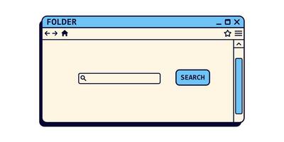 Retro searching window in blue color. Nostalgic user interface in old style. vector