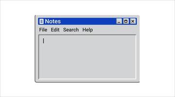 Old notes menu in blue color. Software for editing text. vector