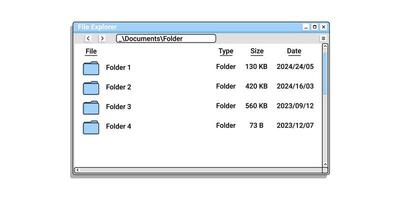Old file explorer in blue color with folder. vector