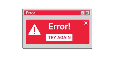 Red error window on screen. Old window. Pop up message about error. vector