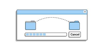 Old sharing program in blue color. Transfer files from folders. vector