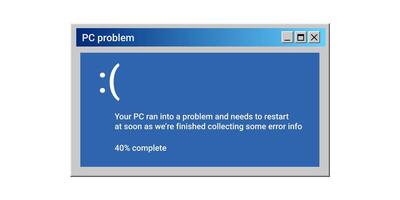 Critical error of operating system. Blue screen of death. vector