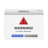 Warning on computer screen. Popup message about malware. vector