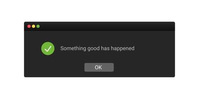 Modern success notification in black color with information. vector