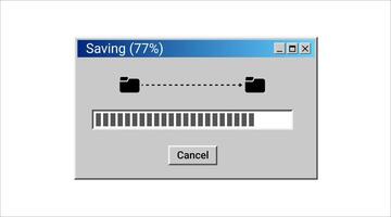 Old sharing files program for computer. Retro loading window. vector