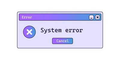 Retro system error message with gradient. Old warning window in purple color. vector
