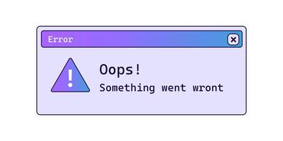 Oops retro error message in purple color with gradient. vector