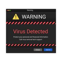 Antivirus detected viruses. Modern warning notification on screen. vector