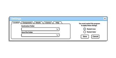 Old setting for computer in blue color. Retro user interface with options. vector
