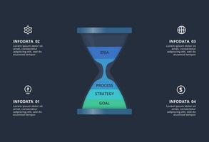 Creative infographic with 4 elements, presentations, illustration. Template for web on a black background. vector