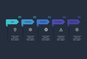 Creative infographic with 5 elements, presentations, illustration. Template for web on a black background. vector