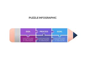 Puzzle infographic with 3 elements, presentations, illustration. Template for web vector