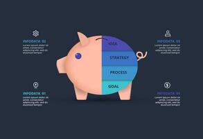 Creative infographic with 4 elements, presentations, illustration. Template for web on a black background. vector