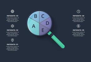 Creative infographic with 5 elements, presentations, illustration. Template for web on a black background. vector