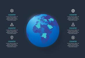 Creative infographic with 6 elements, presentations, illustration. Template for web on a black background. vector