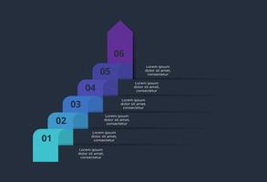 Creative infographic with 6 elements, presentations, illustration. Template for web on a black background. vector