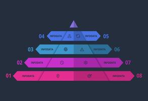Creative infographic with 8 elements, presentations, illustration. Template for web on a black background. vector