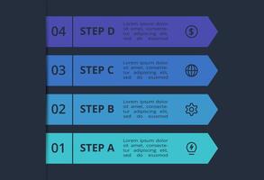 Creative infographic with 4 elements, presentations, illustration. Template for web on a black background. vector