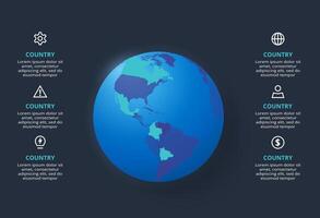 Creative infographic with 6 elements, presentations, illustration. Template for web on a black background. vector