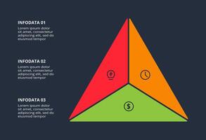 Creative infographic with 3 elements, presentations, illustration. Template for web on a black background. vector