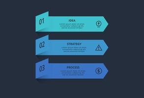 Creative infographic with 3 elements, presentations, illustration. Template for web on a black background. vector