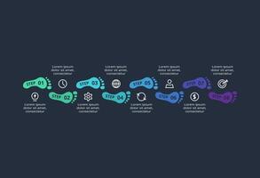 Creative infographic with 8 elements, presentations, illustration. Template for web on a black background. vector