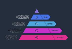 Triangle infographic with 5 elements, presentations, illustration. Template for web on a black background. vector