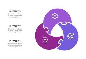 Puzzle infographic with 3 elements, presentations, illustration. Template for web vector