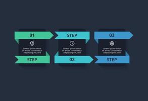 Creative infographic with 3 elements, presentations, illustration. Template for web on a black background. vector
