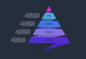 Triangle infographic with 5 elements, presentations, illustration. Template for web on a black background. vector