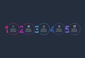Creative infographic with 5 elements, presentations, illustration. Template for web on a black background. vector