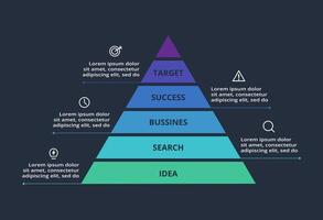 Triangle infographic with 5 elements, presentations, illustration. Template for web on a black background. vector