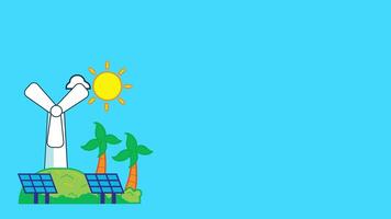 windmills and solar panels with wind turbines in the background of clouds and sun, depicting renewable energy video
