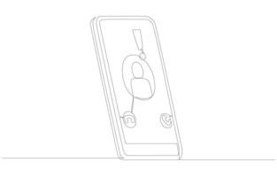 Continuous one line drawing of smartphone with notification of incoming call from scammer, phone scam alert concept, single line art. vector