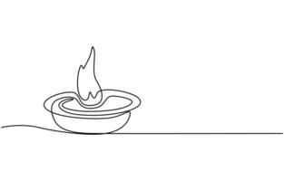 Continuous single one-line art drawing of candle and minimalist outline art drawing, Candlestick light flame drawing hand drawn vector