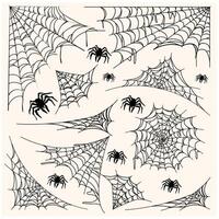Spider web set With illustration style doodle and line art vector