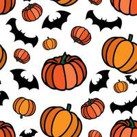 Autumn Pumpkin pattern with Halloween flyinf bats. Thanksgiving vegetable seamles print. Autumn-themed repeat print. vector