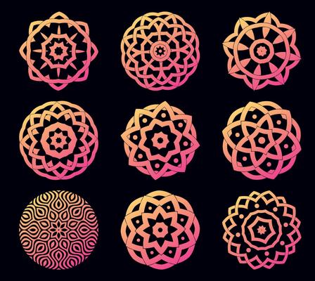 Abstract lace circles with patterns. Abstract floral circles