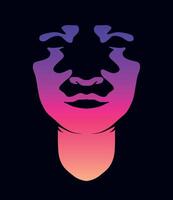 The girl's face is illuminated by a flashlight from below. Illustration of a creepy face vector