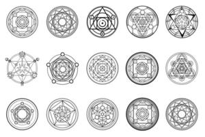 A large set of magic circles. Alchemical magic circles for witchcraft vector