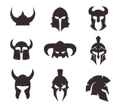conjunto de símbolos de guerreros cascos para logo vector