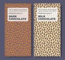 Original chocolate abstract package set. Animal skin pattern design label set vector