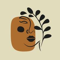Abstract woman face one line drawing. Flourish portrait in minimalistic style. Print for cloth vector