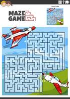 maze game with cartoon airplanes characters vector
