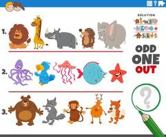odd one out game with cartoon animal characters vector