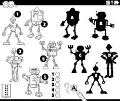 shadows game with cartoon robots coloring page vector