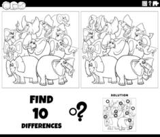 differences activity with cartoon elephants coloring page vector