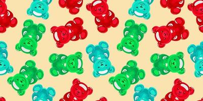 seamless pattern with colorful gummy bears on light beige background vector