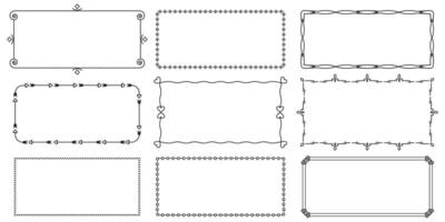 Decorative simple line frames. Simple line borders with geometric shapes and curls. Frame blank templates to decorate text set. Greeting for wedding frames vector